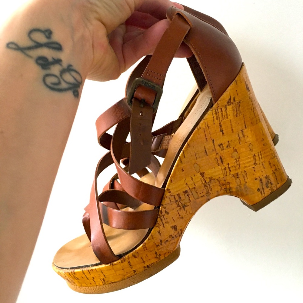 SALE 🍭Sz 6.5 SUMMER FEET 🌞 Michael Kors Wedge Leather & Cork Platform Sandal.